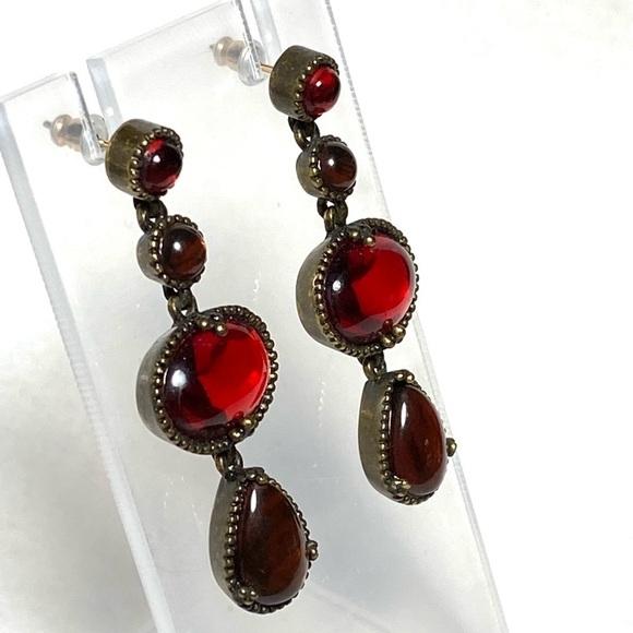 MONET Earrings Drops Dangles Acrylic Bronze Antique Tone - Picture 4 of 9